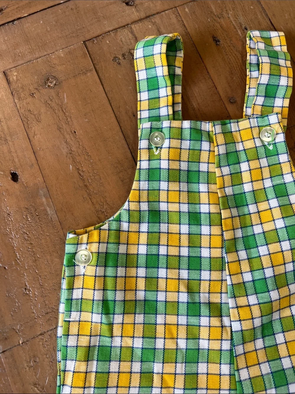 Health Tex vintage green and yellow square short overalls romper 12 months 90s